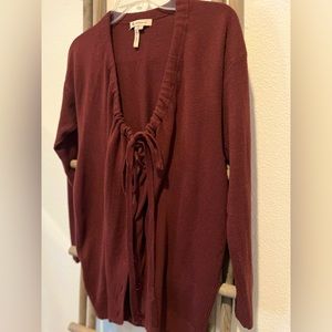 BCBG Maroon Sweater Cardigan with Knit Ties & Button Up